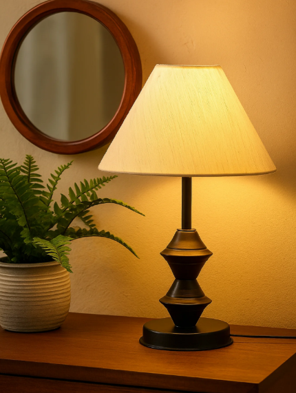 Wooden Table Lamp with Cotton Shade