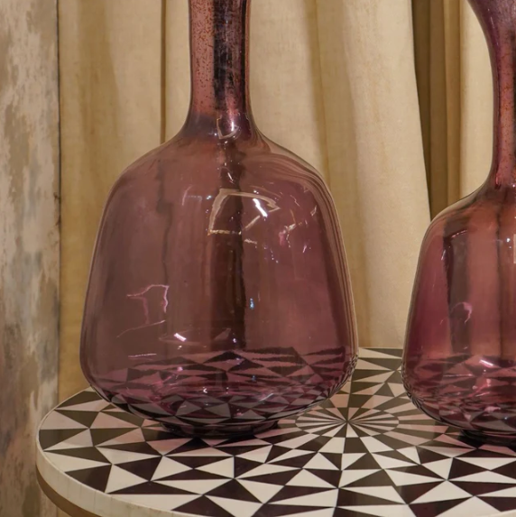 Purple Glass Surahi Decorative Vase, set of 2
