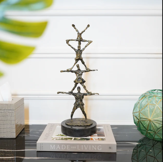 Brass Four People Towering Unity Figurine on Marble Base