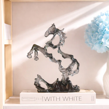 Rearing Hollow Horse Sculpture - Smoke Blue