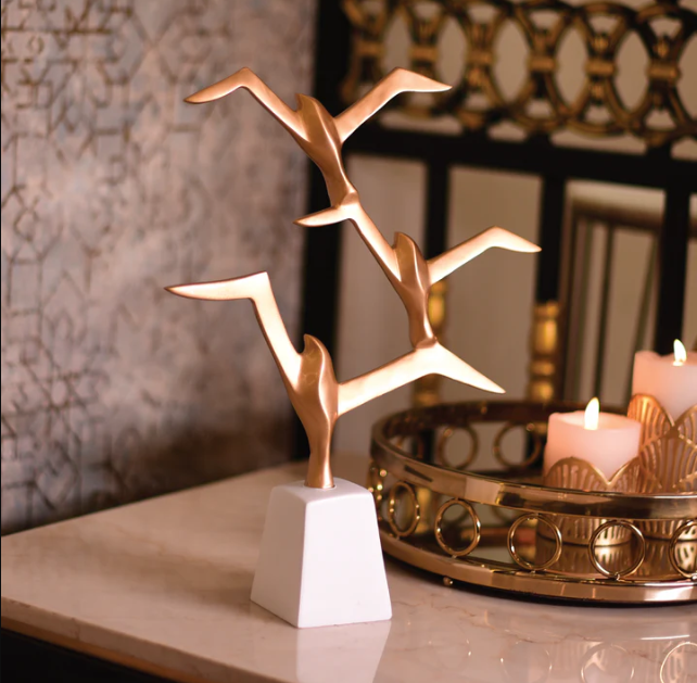 White & Gold Birds of Paradise Polyresin Figurine