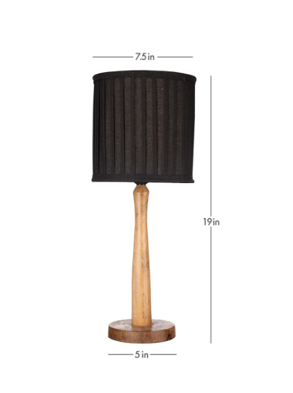 Wooden Brown Lamp with pleeted Balck Shade