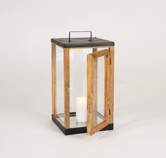 Ira Wooden Lantern - Brown