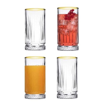 Elysia Long Drink Glasses with Gold Rim 280ml, Set of 4