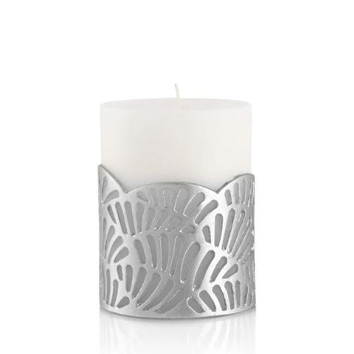 Crackle Jali Pillar Candle In Silver, Small