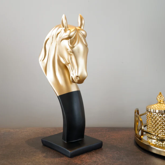 Gold and Black Horse Bust Resin Figurine