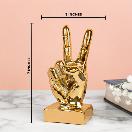 Golden Victory Finger Gesture Tabletop Decorative Showpiece for Home Decor