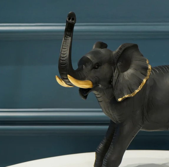 Elephant Figurine with Gold Accents, Black