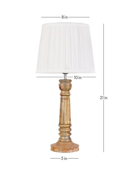 Wooden Pillar Brown lamp with pleeted White Soft Shade