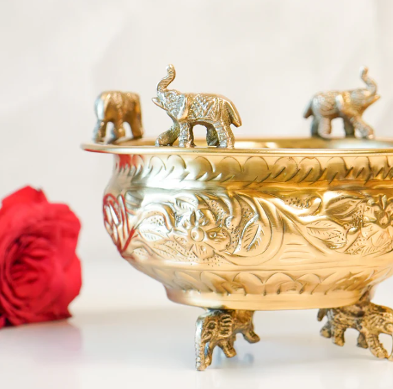 Traditional Elephant Brass Urli, 6 Inches