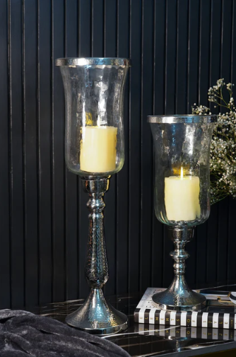 Silver Hammered Vintage Candle Holder, Large