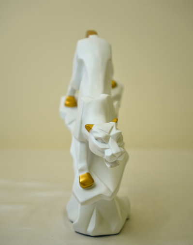 Modern Geometric Panther - White & Gold Abstract Wildlife Sculpture