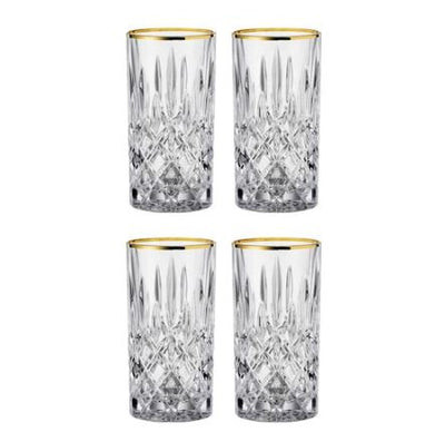 Noblesse Long Drink Glasses with Gold Rim 395ml, Set of 4