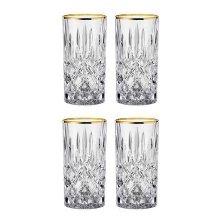 Noblesse Long Drink Glasses with Gold Rim 395ml, Set of 4