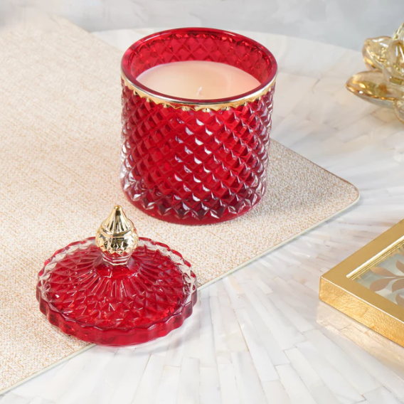 Red & Gold Crystal Jar Scented Candle with Lid