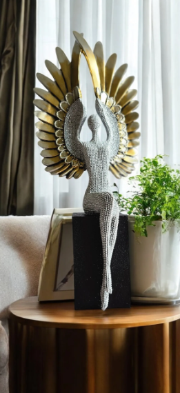 Silver Glittering Lady with Open Wings