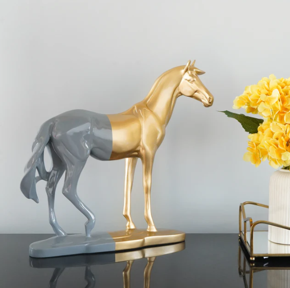 Grey & Gold Cavallo Running Horse Polyresin Figurine