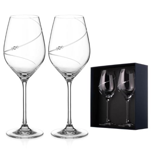 Silhouette White Wine Glasses Adorned with Swarovski® Crystals – Set of 2 - Made In United Kingdom