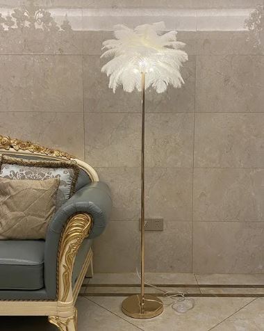 Ostrich Decorative Feather Floor Lamp - White