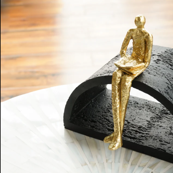 Black & Gold Semi-Circular Focused Sitting Figure Sculpture