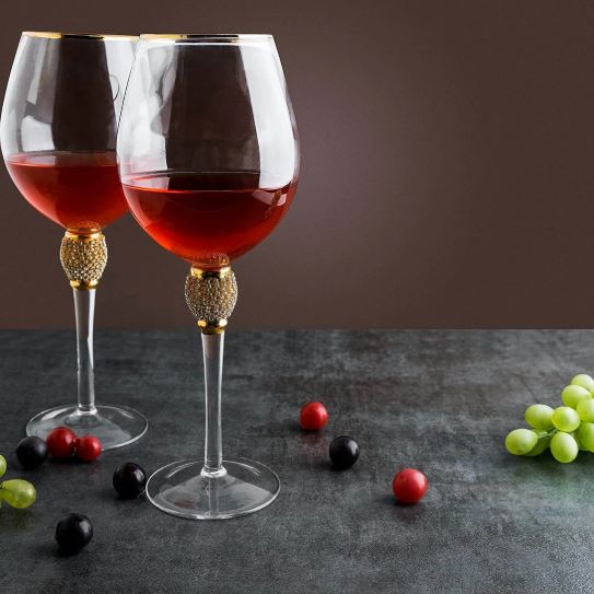 Red Wine Glass Set | Imported | Unique | Classy | Designer Wine Glass with Gold Rim | Fancy | Luxury