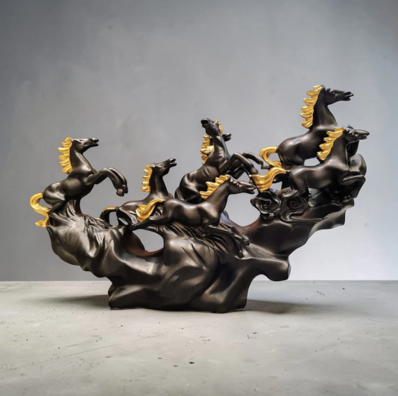 SEVEN HORSES GOOD LUCK STATUE