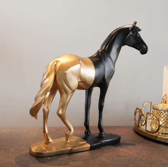 Black & Gold Cavallo Running Horse Polyresin Figurine