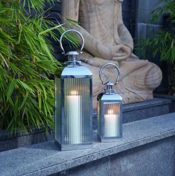 Large Stainless Steel Lantern, Silver