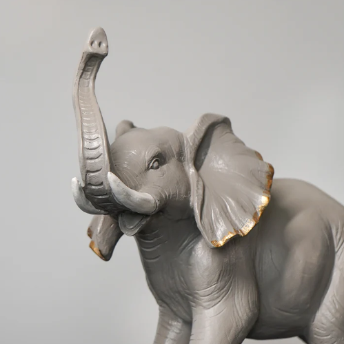 Elephant Figurine with Gold Accents, Grey