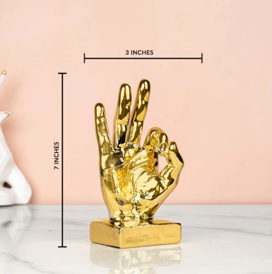 Golden OK Finger Gesture Decorative Showpiece & Home Decoration Items