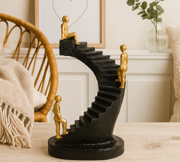 Golden Ascent – Stairway Figurine Decor