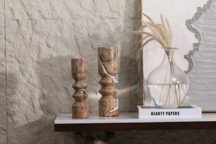 MARBLISS CANDLE HOLDER~ NATURAL MARBLE (BROWN)