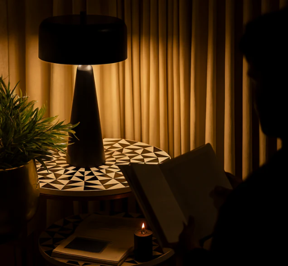 Tapered Table Lamp with Shade, Matte Black