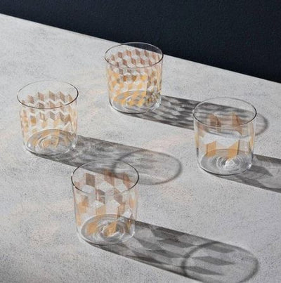 Chevron Tumblers 310ml, Set of 4 - Assorted Gold