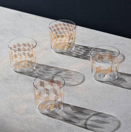 Chevron Tumblers 310ml, Set of 4 - Assorted Gold