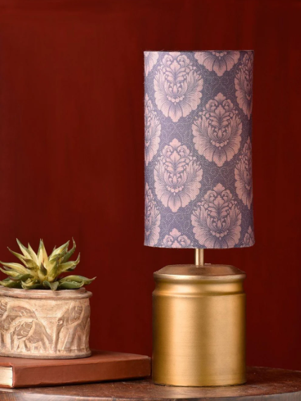 Metal Golden Table Lamp with Motives Printed Shade