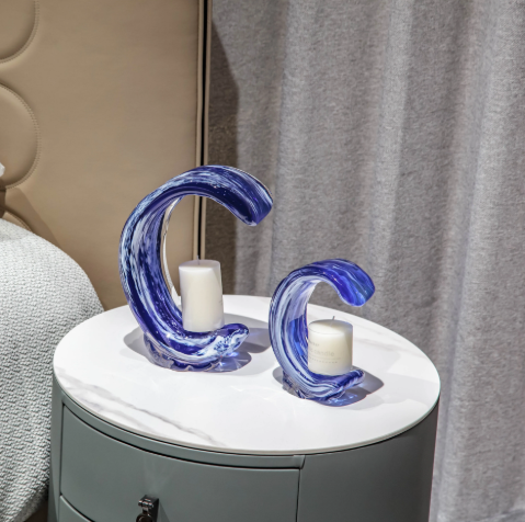 BLU WAVE ARC ~ CRYSTAL CANDLE HOLDER