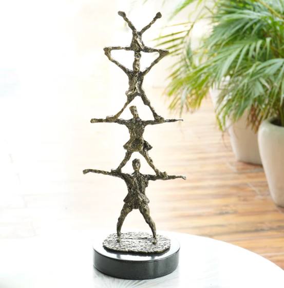 Brass Four People Towering Unity Figurine on Marble Base