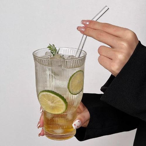 Clear Tall Glass with Stripes - Set Of 6