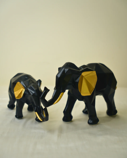 Nordic Geometric Elephant Set of 2 (Black)