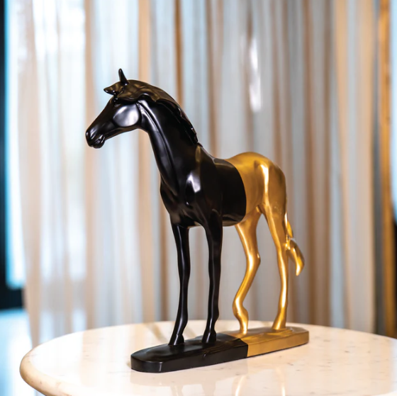 Black & Gold Cavallo Running Horse Polyresin Figurine