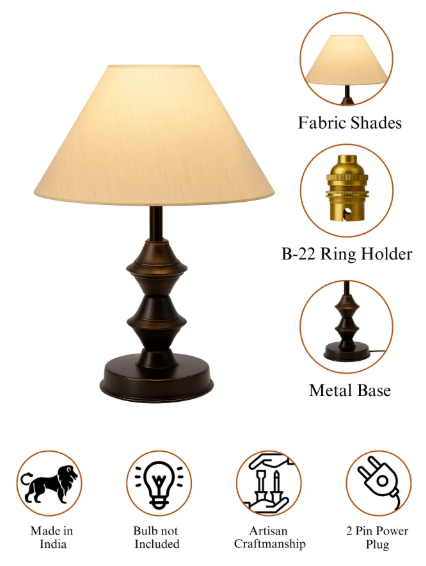 Wooden Table Lamp with Cotton Shade