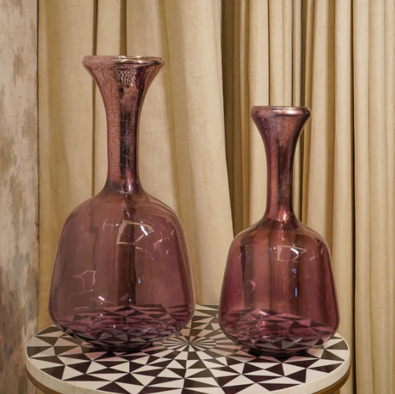 Purple Glass Surahi Decorative Vase, set of 2