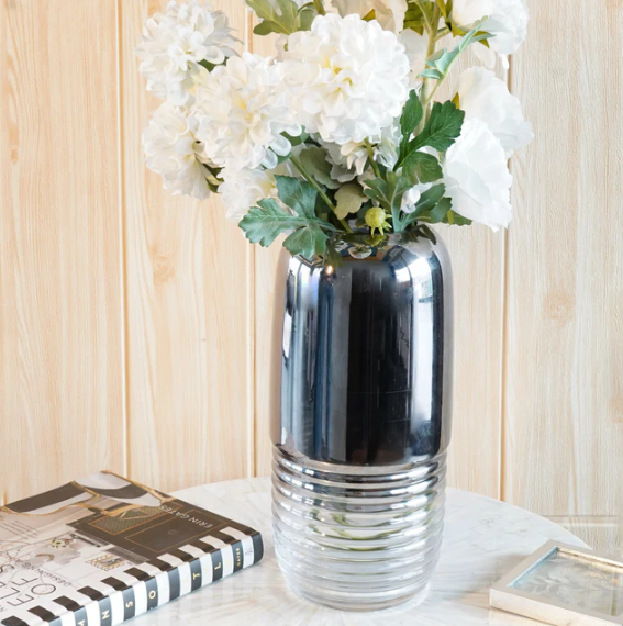 Silver Gradient Fluted Glass Flower Vase, Large