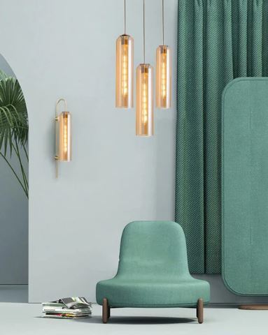 Cylinder Glass Pendant Light - Amber