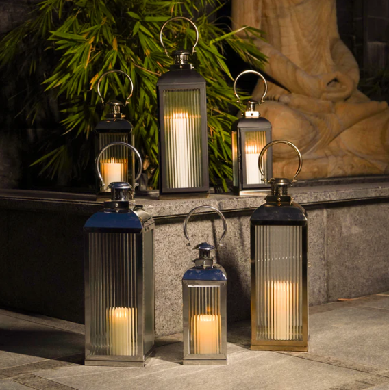 Large Stainless Steel Lantern, Silver