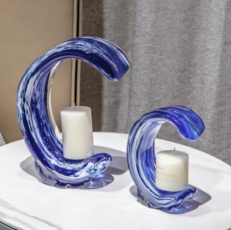 BLU WAVE ARC ~ CRYSTAL CANDLE HOLDER