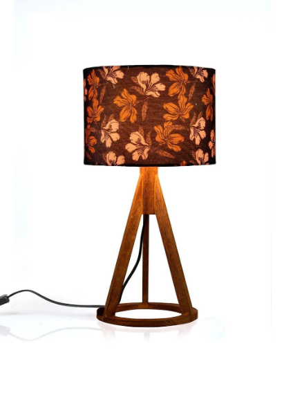 Black Flower Trio Wooden Lamp