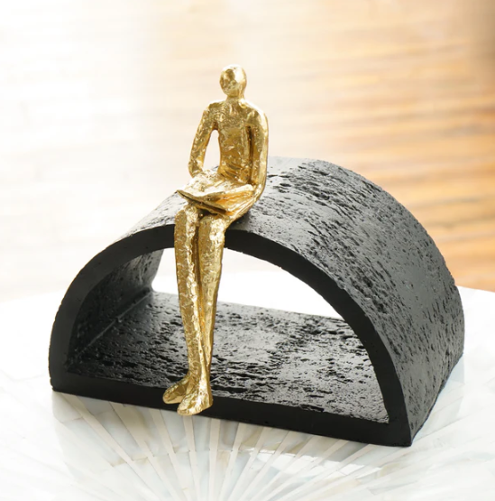 Black & Gold Semi-Circular Focused Sitting Figure Sculpture
