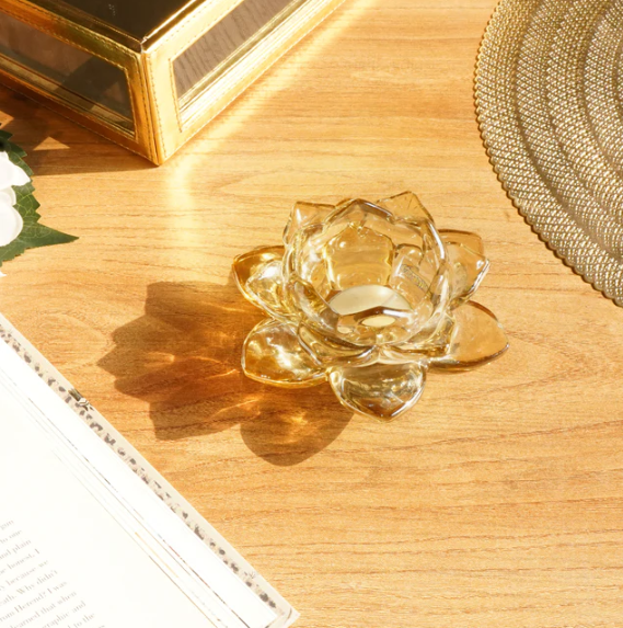 Gold Lotus Glass Tealight Candle Holder